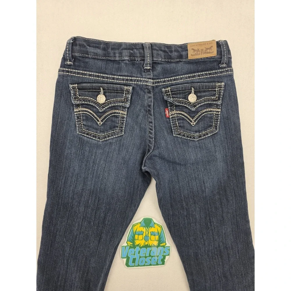 Levis Girls 12 Slim Bootcut Jeans 24x27 Dark Wash Adjustable Waist Stretch Denim